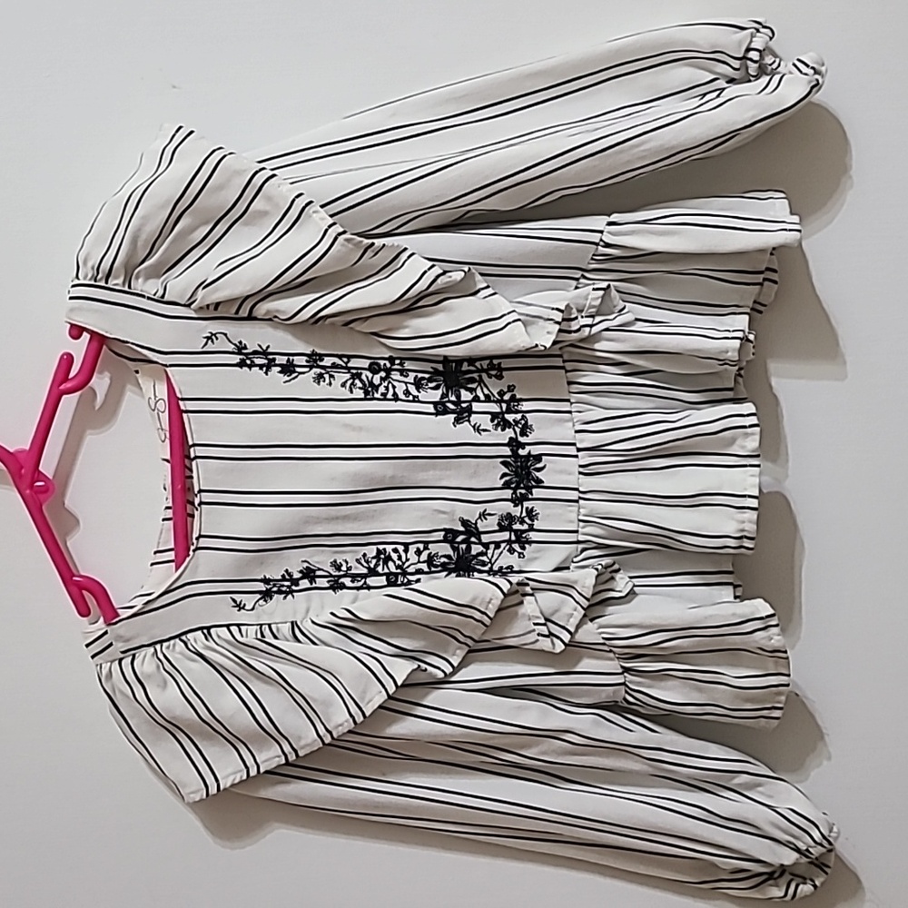 JESSICA SIMPSON Girl's Cream & Black Striped Ruffled Embroidered Blouse-Size 4T‎